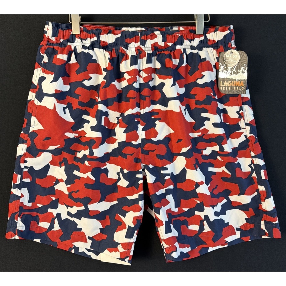 Laguna Original  Swim Shorts Red White Blue Salsa Combo Mesh Lined UPF 50 Large